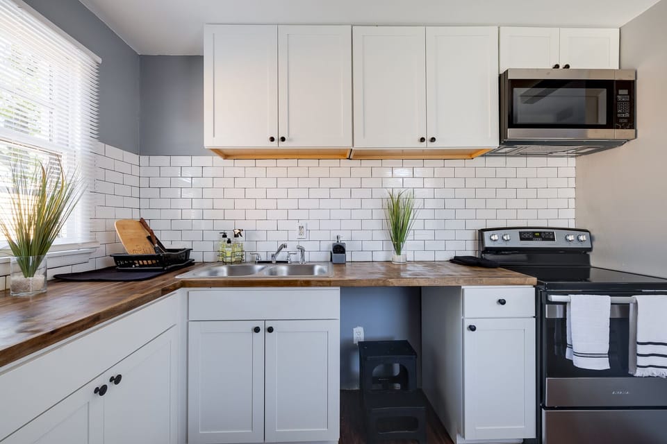 Bright space with kitchen essentials 
