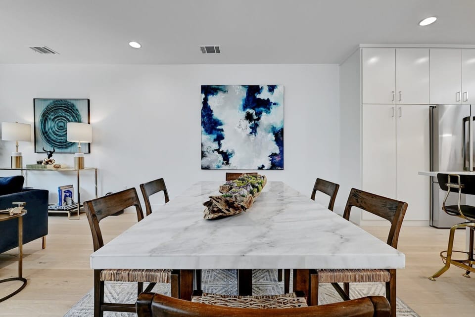 Marble dining room table, seats 6