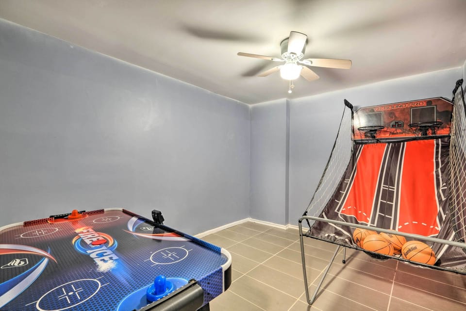 Basement | Game Area | Futon | Air Hockey Table | Basketball Arcade Game