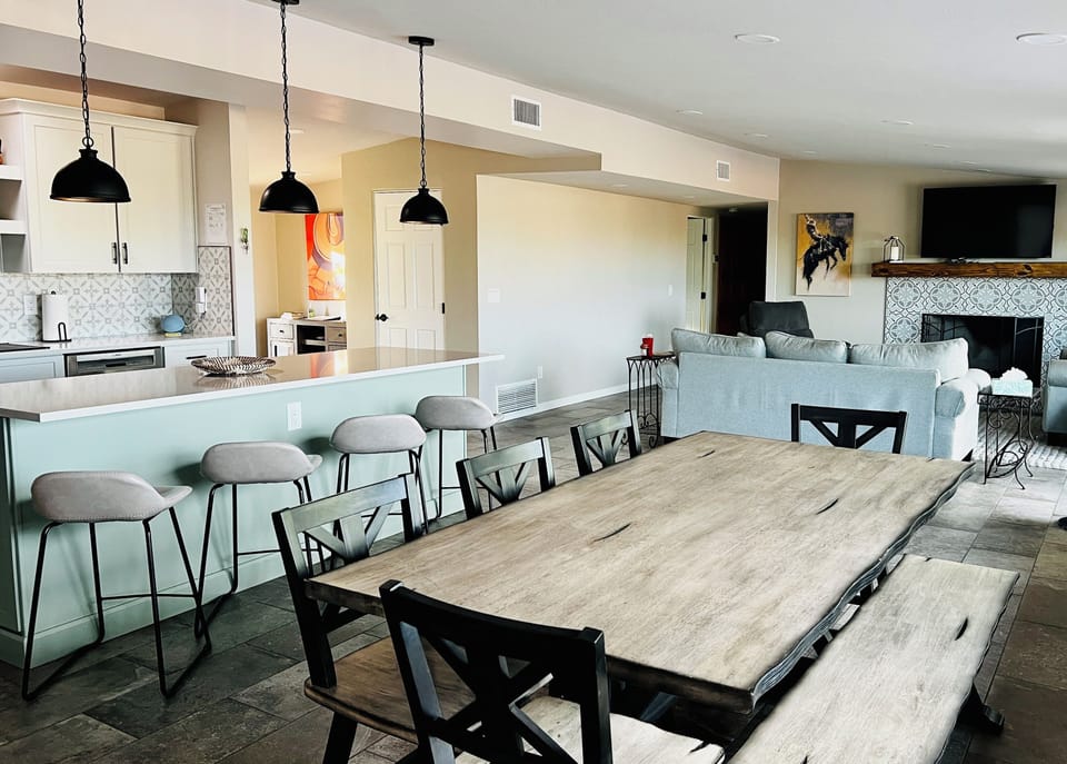 Lots of room for eating, visiting, watching a movie or a big game
