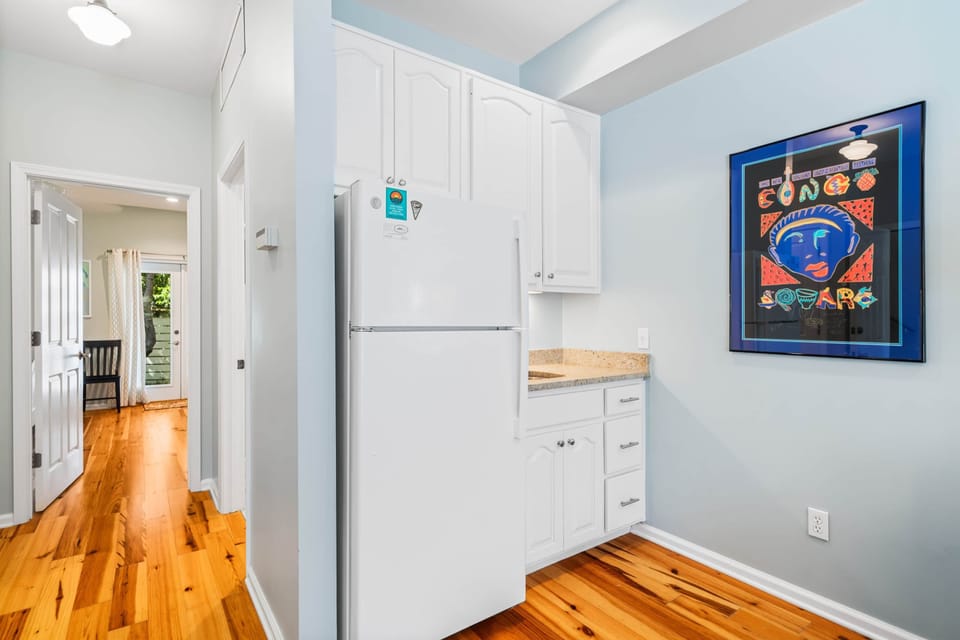 First floor living area, fridge