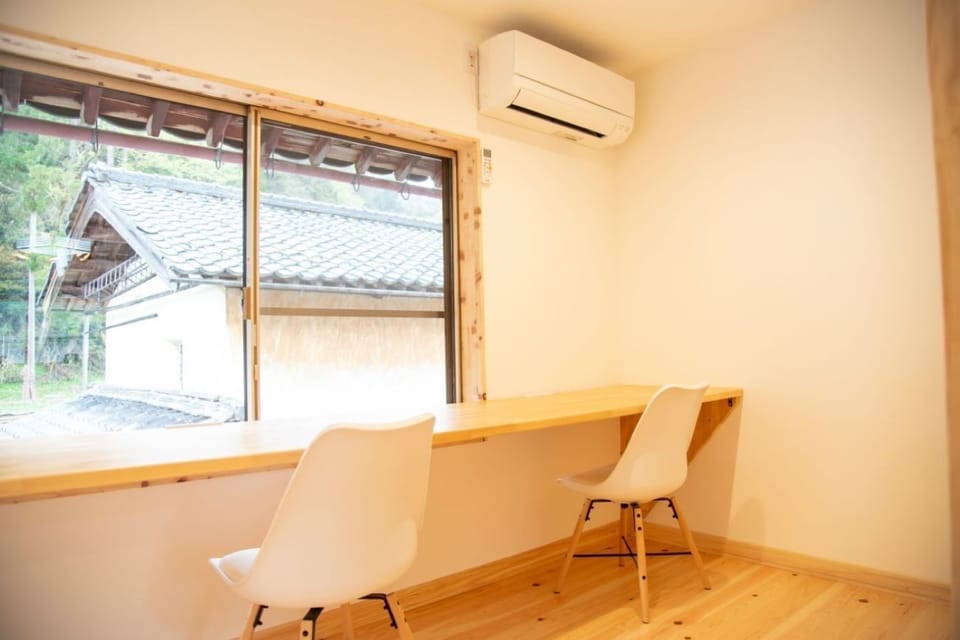 It's a bright and beautiful work space with outside light.