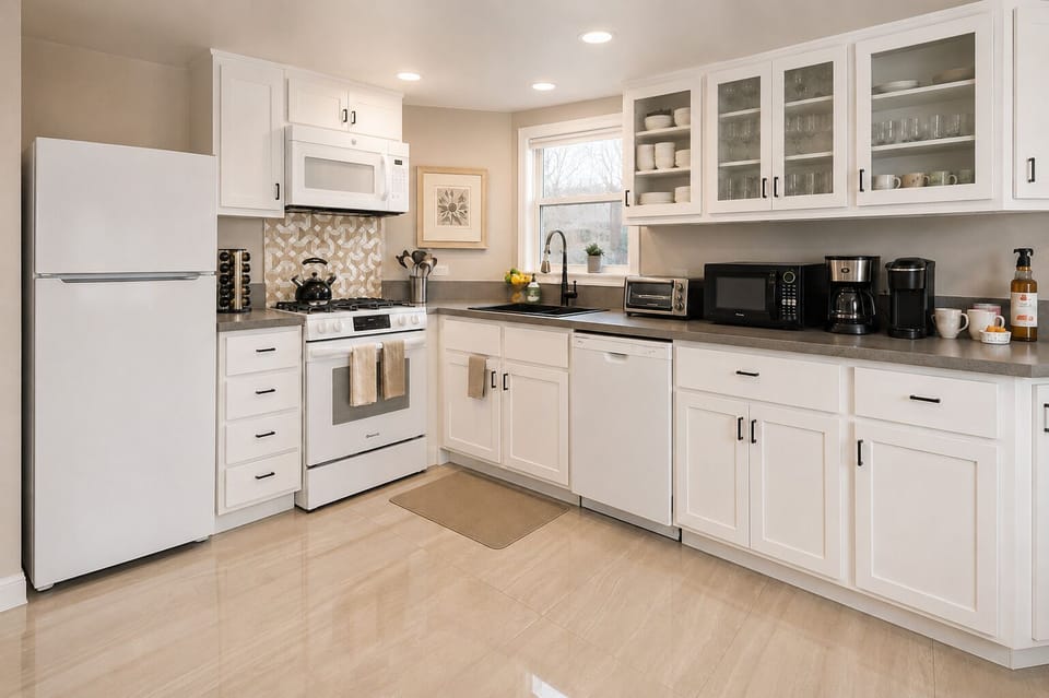 Brand new kitchen with granite counters and plenty of space to cook!