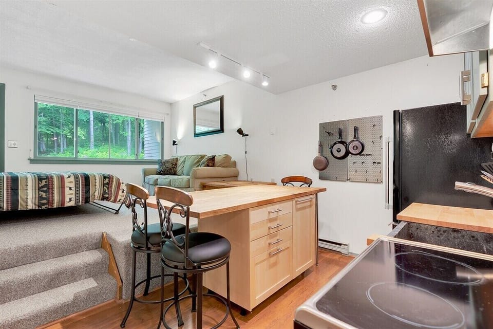 Kitchen area with seating for two
