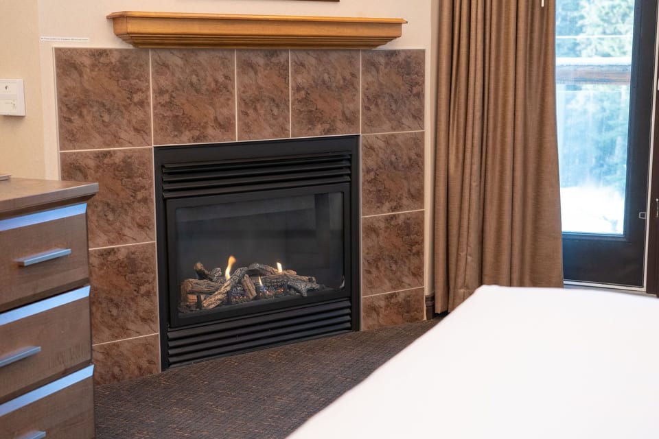 Warm up around the cozy fireplace. 