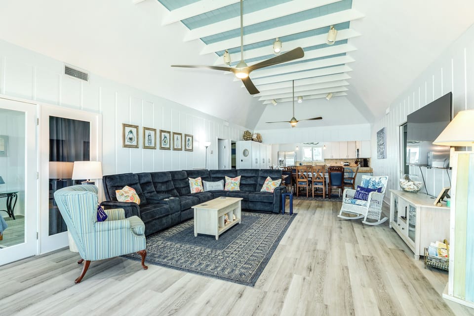 Relax on the large sectional sofa and enjoy family movie nights