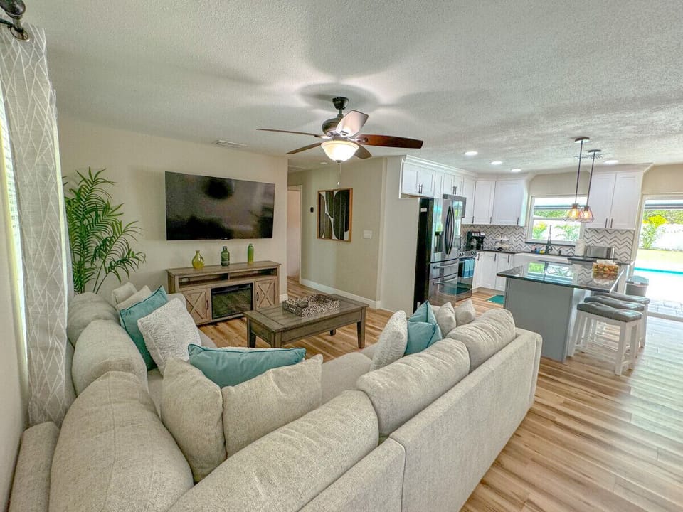 Large sectional sofa with a 65in smart tv