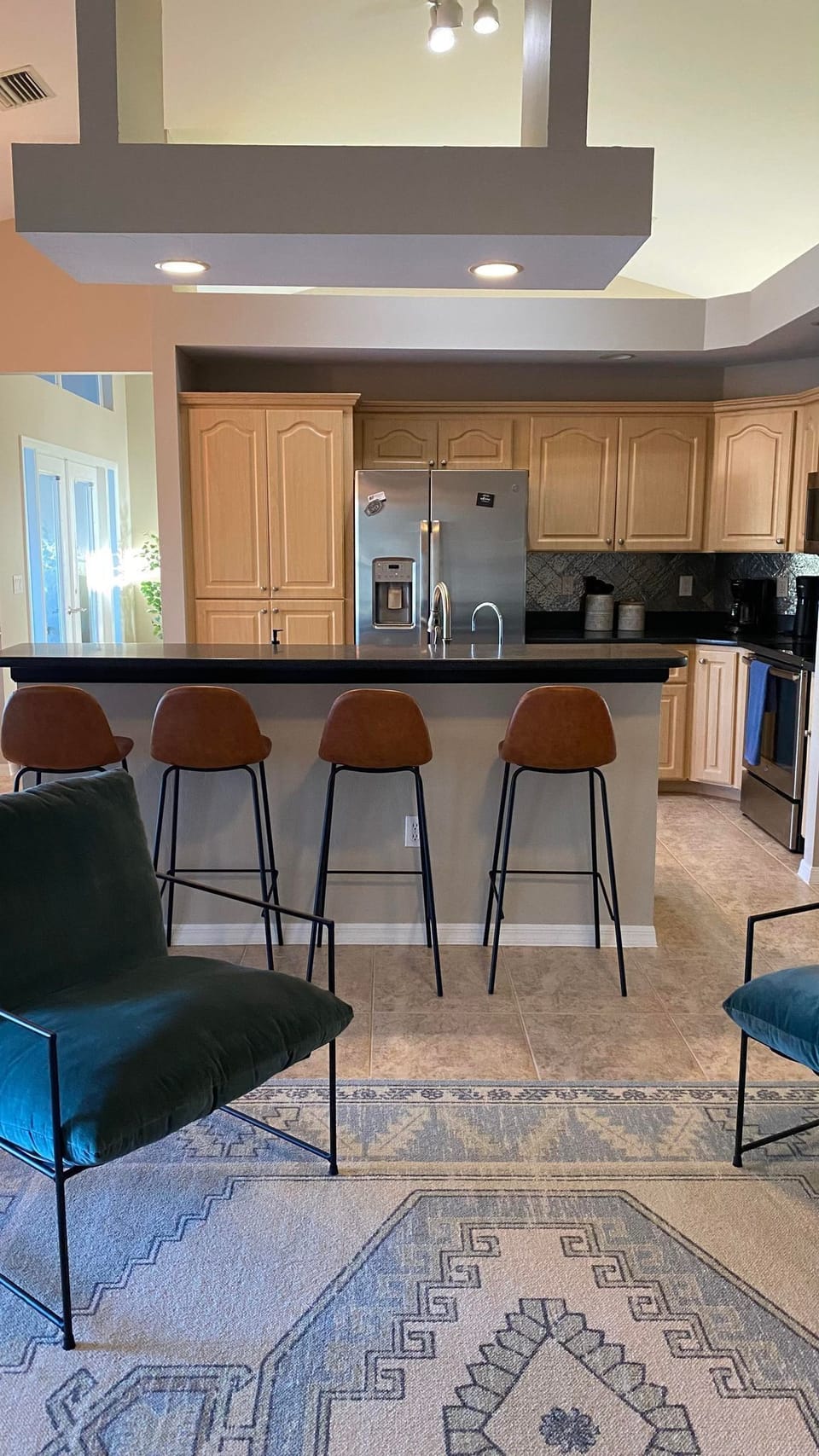 Bar seating in Open Concept Kitchen/ Living room. 