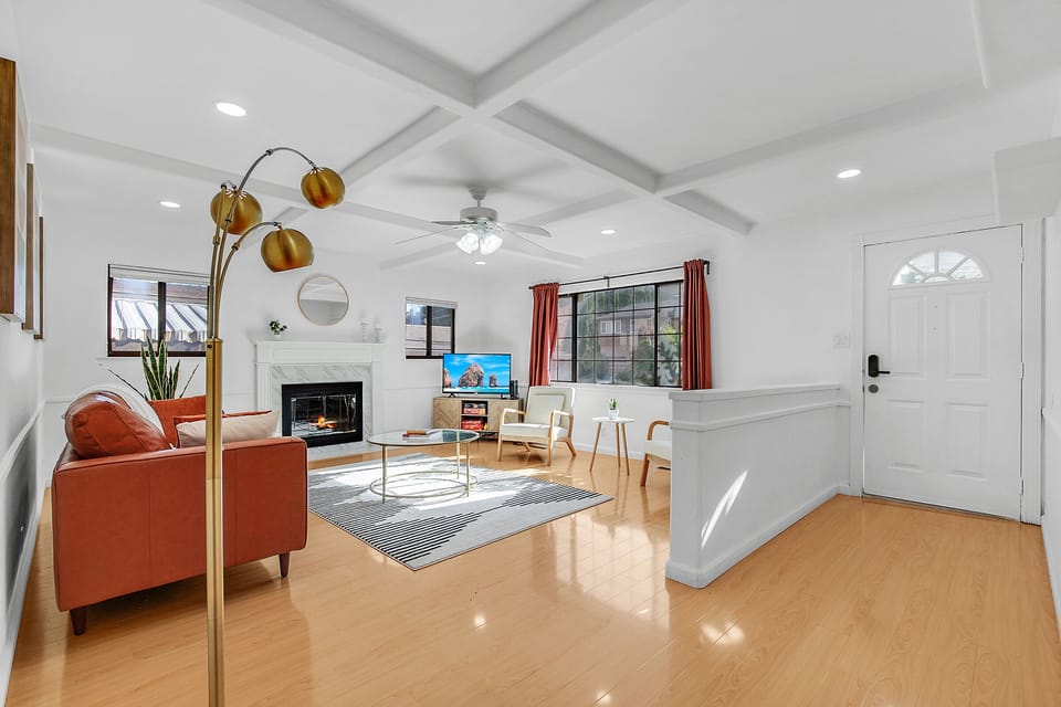 Modern living room perfect for gatherings and entertaining.