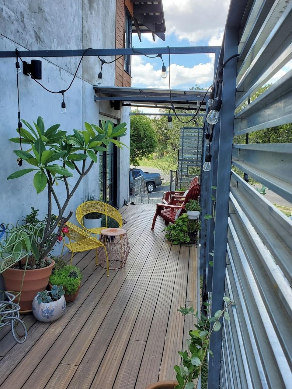 Outdoor seating on deck.