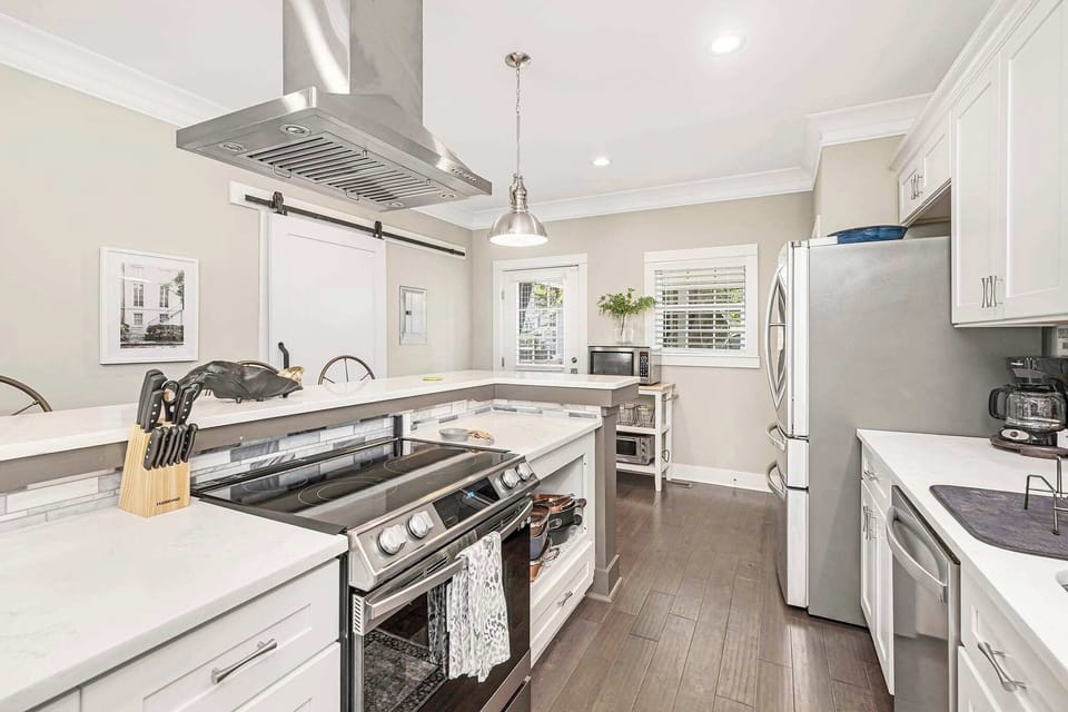 Kitchen is stocked with basic cooking items for a delicious meal. Coffee included.