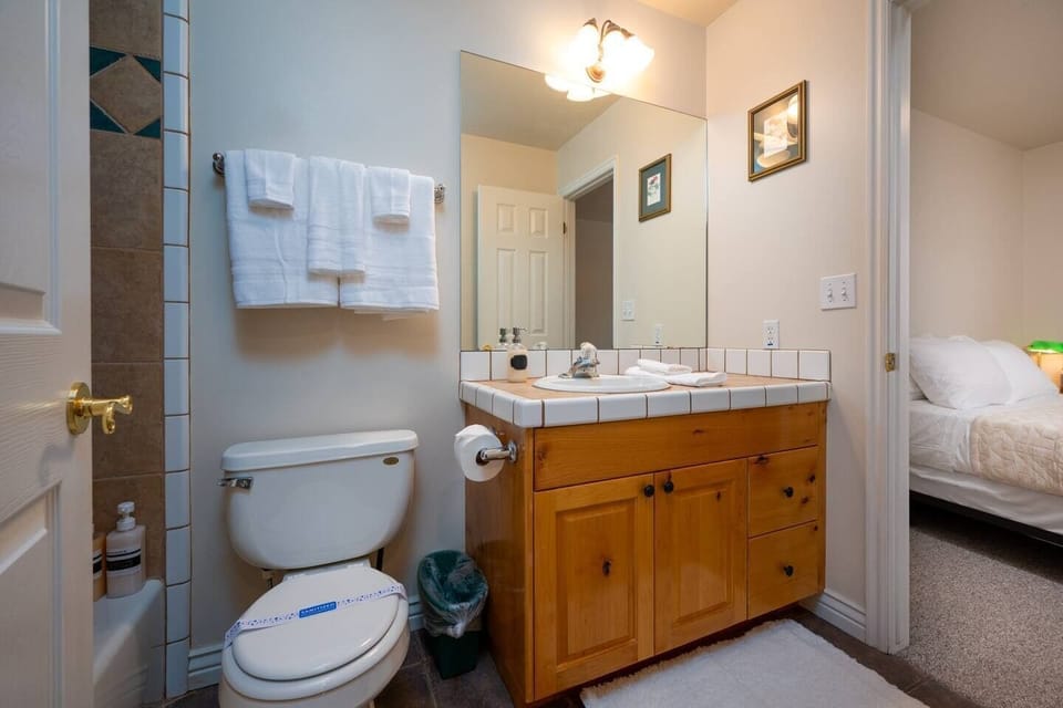 Ample storage space is available for your belongings, along with a combined shower and bathtub in the primary bathroom.