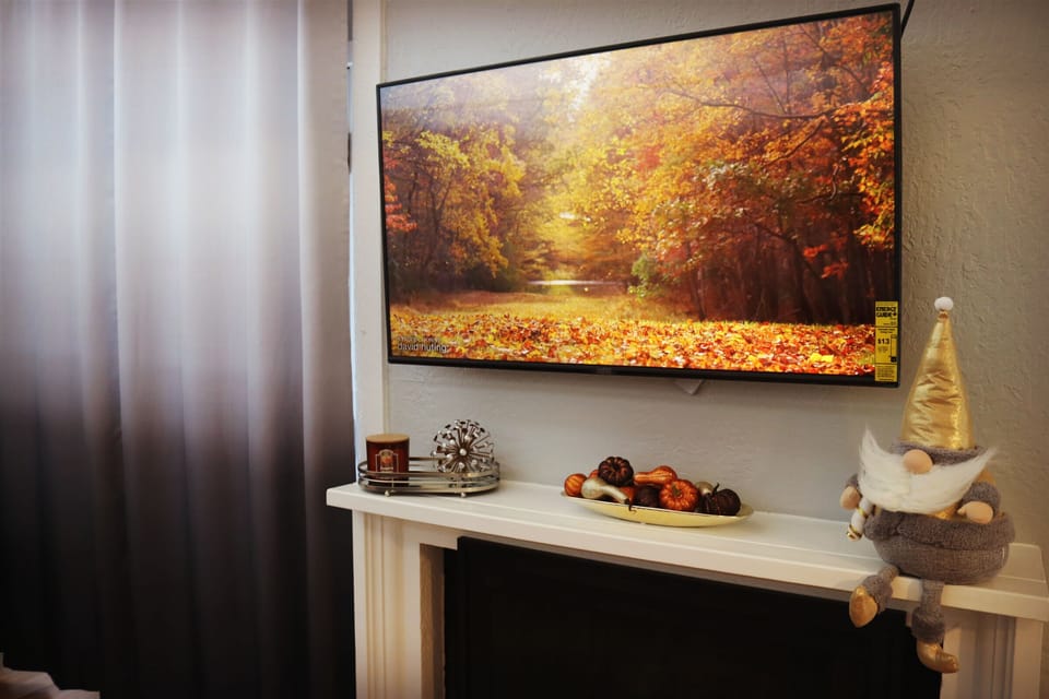 Unit 2 TV and fireplace
