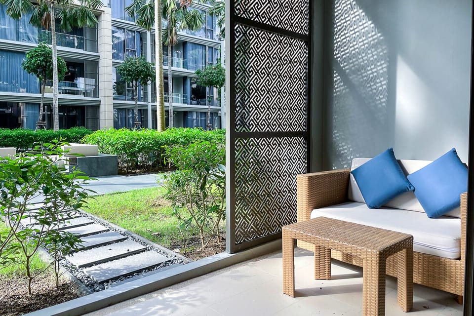 Ground floor terrace with direct pool access 