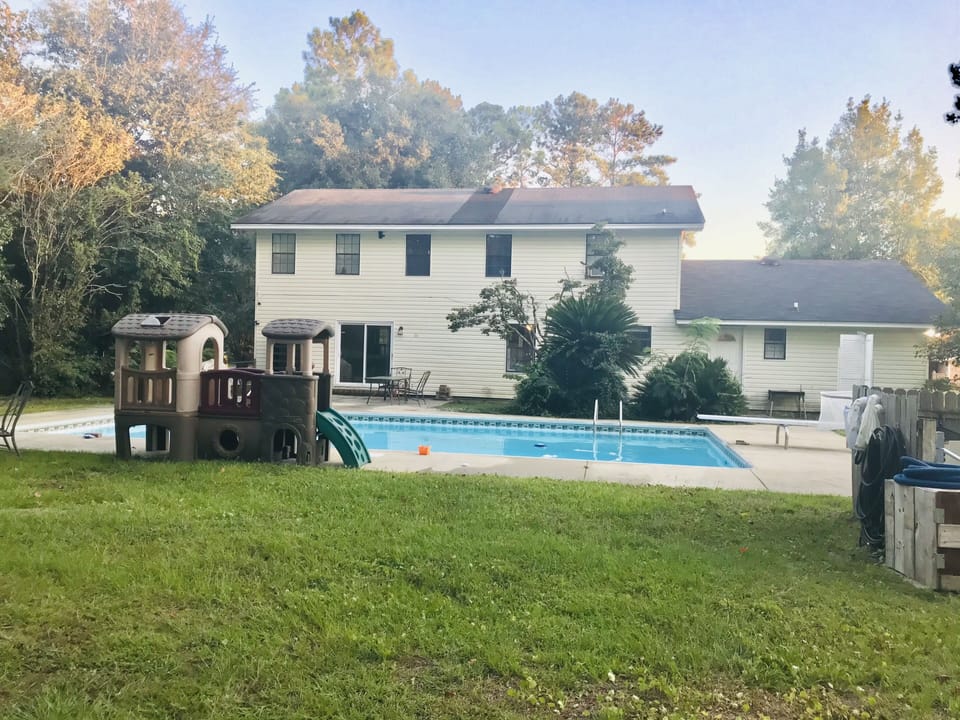 An expansive view of our backyard