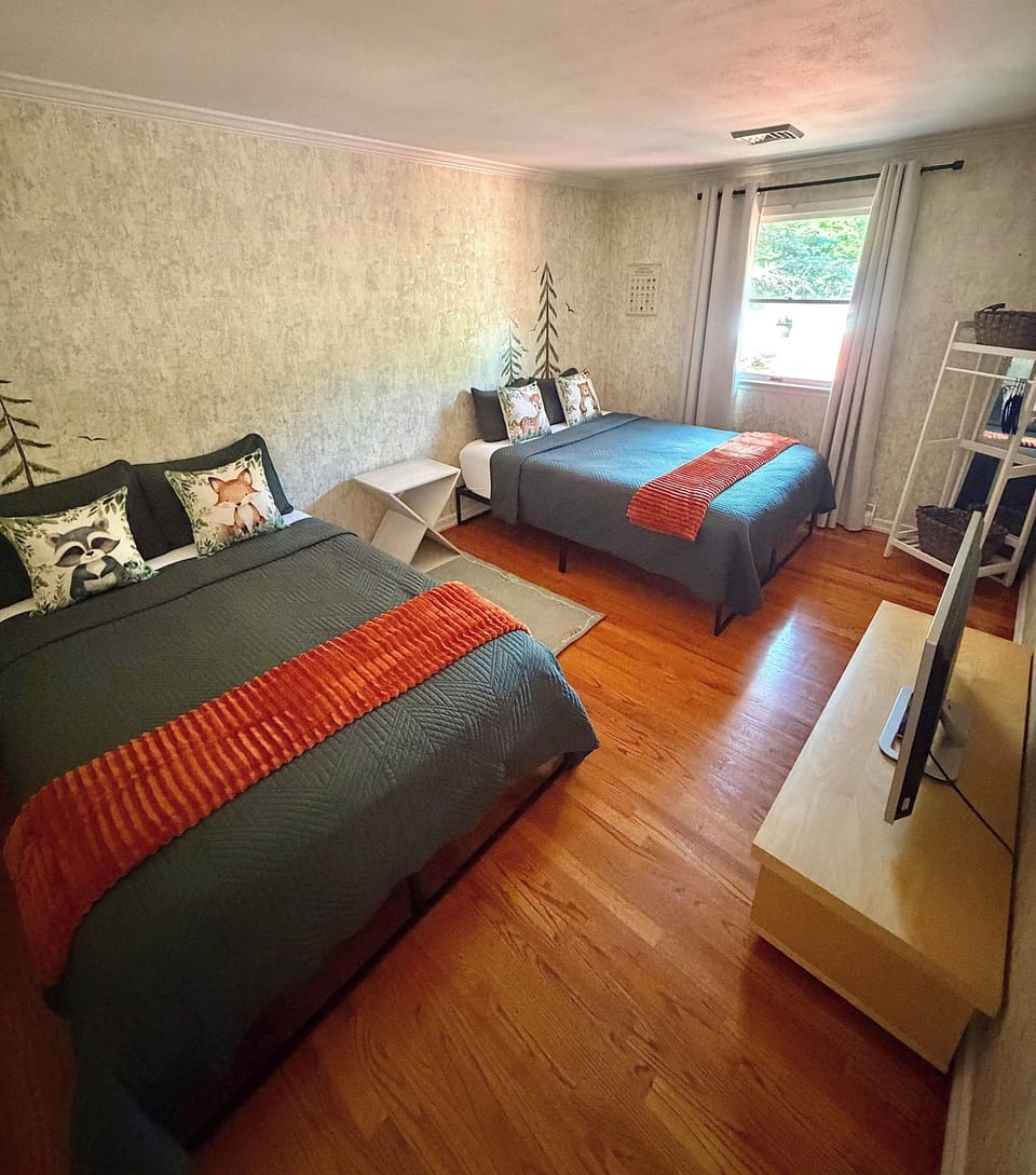 Woodland bedroom with tv, black out curtains and central ac 