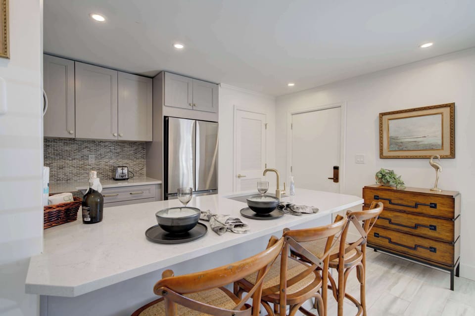Kitchen area with seating for 3