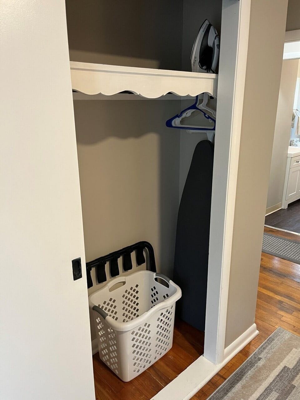 Bedroom 1 - 1st floor, iron & board, luggage rack, fan, extra closet space 