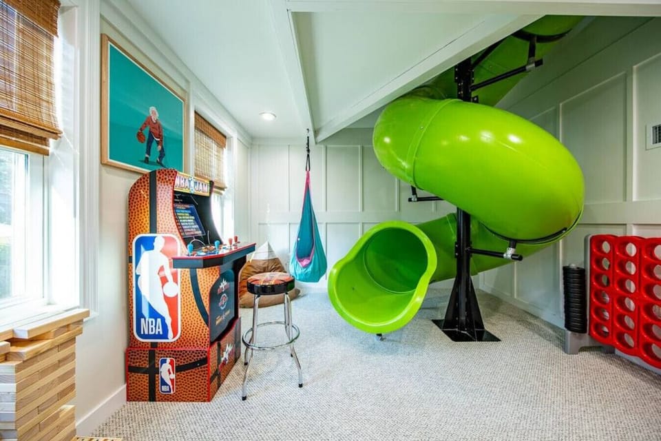 The Green Monster spits you out into this awesome game room