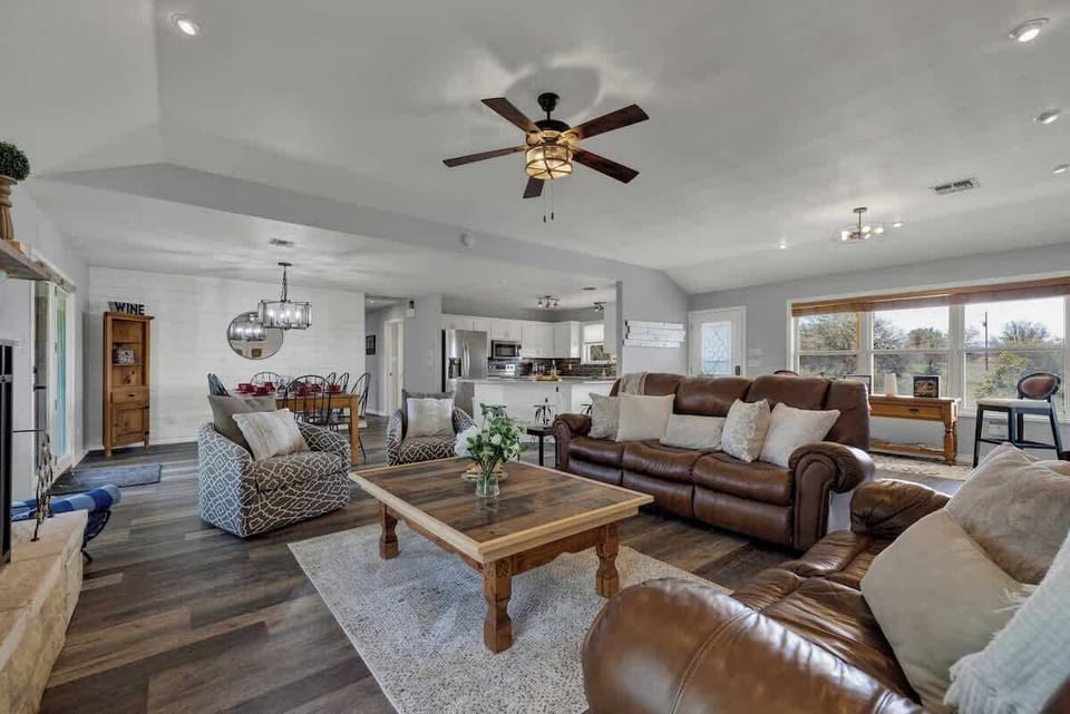Open concept to dining room keeps the conversation flowing.