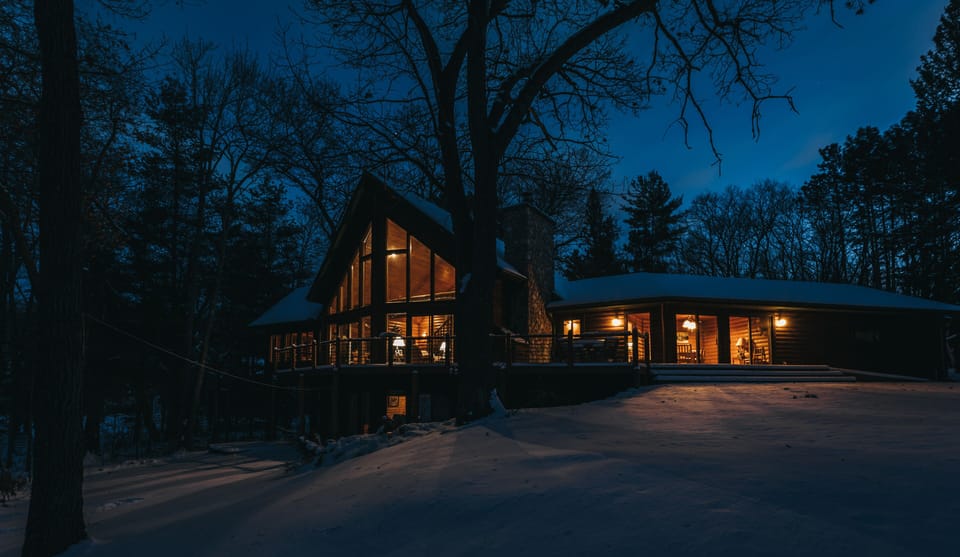 Exterior view from front yard. Wintertime (obviously)