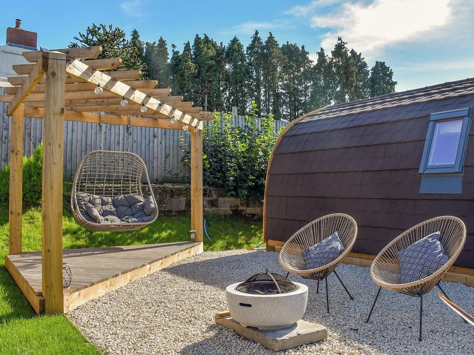 Outdoor area | Joshua&rsquo;s Den - Dorglwyd Farm Pods, Near Swansea