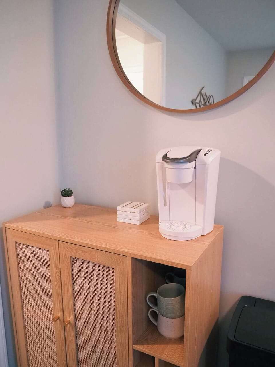 We provide a Keurig for that morning cup of coffee and we also provide K cups for you to use.