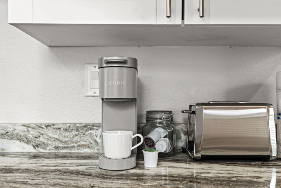Keurig coffee maker and toaster.