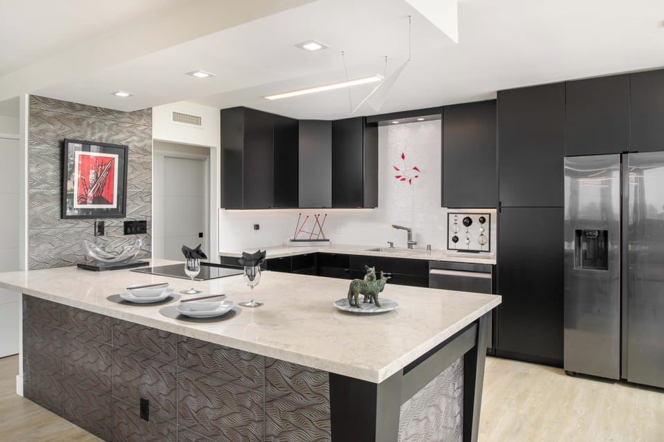 Large island kitchen with plenty of storage.