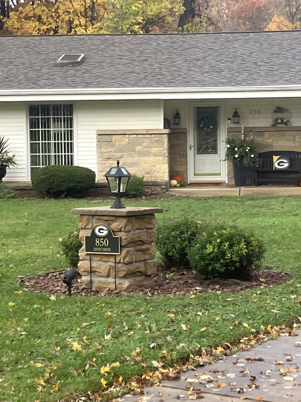 Front entrance with address.