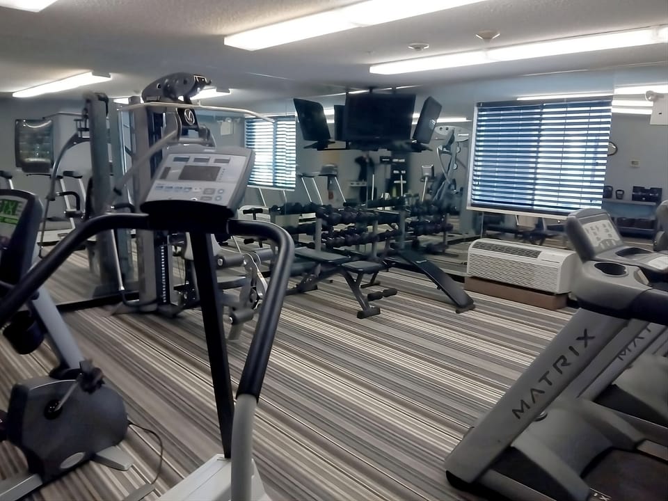Stay energized with cardio and weights in the fitness room.
