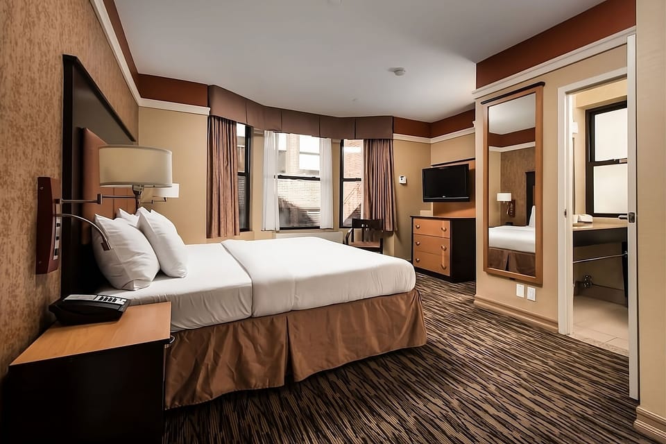 Stretch out in an extra-spacious room with easy bathroom access.