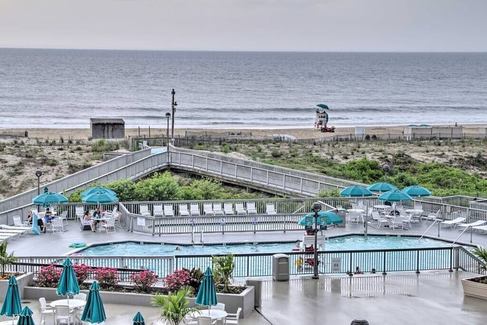 View from balcony overlooking Edgewater pool and beach.