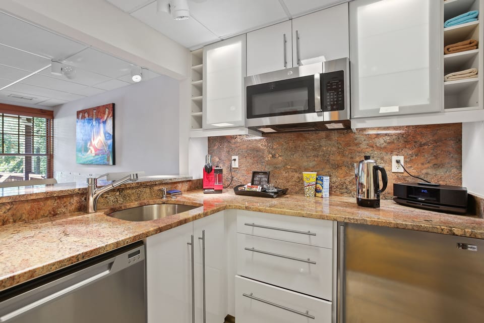 small kitchenette and coffee station.