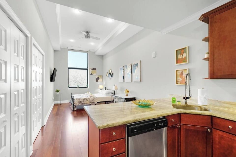 Generous closet space for all your belongings with ceiling fan for climate comfort.