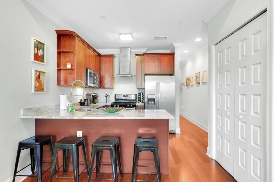 Versatile dining area perfect for meals, work, or entertaining guests.