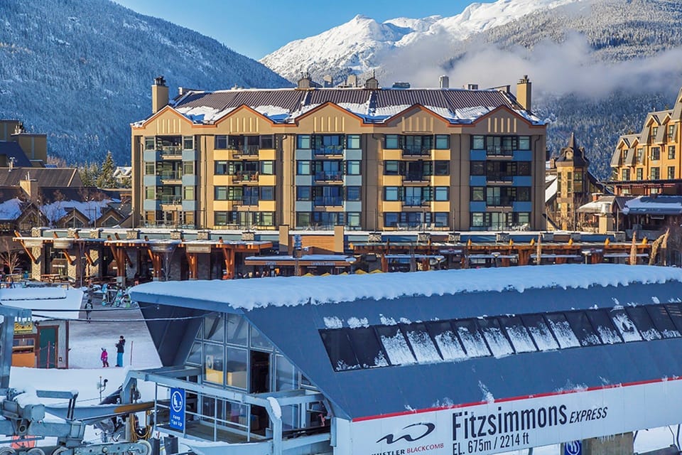 Located at the base of both high-speed gondolas for Whistler and Blackcomb mountains