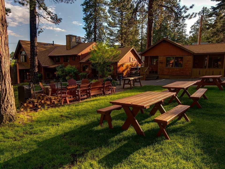 Common area with picnic tables and barbecues