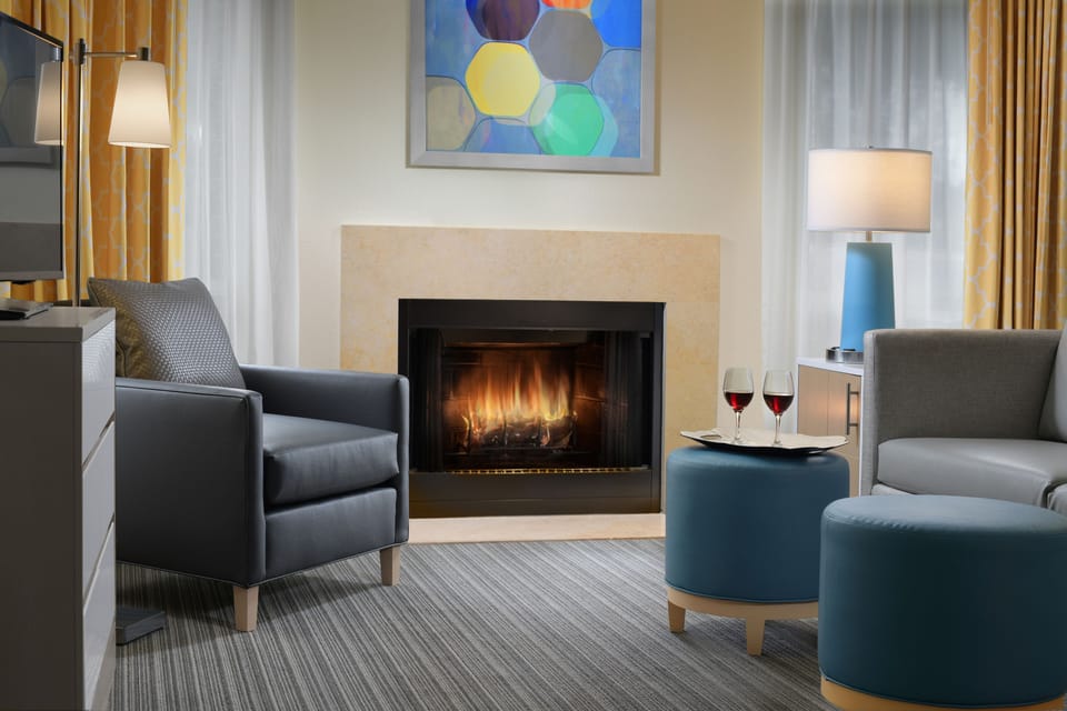 Settle in fireside with plush seating and evening drinks.