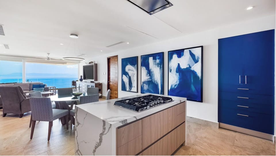 Enjoy the view while preparing a meal at the large gas cooktop.