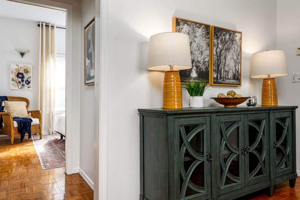 Spacious hallway between living areas and bedrooms