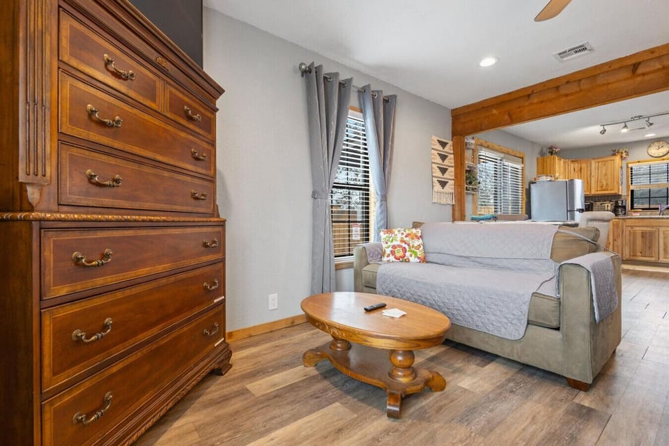 Full size sofa bed and plenty of clothing storage.