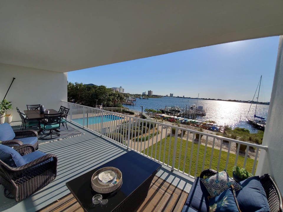 Take a nap or look for dolphins on the outside patio couch
