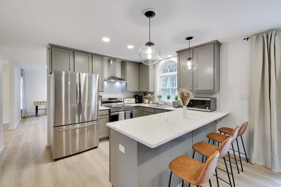 Fully stocked kitchen.