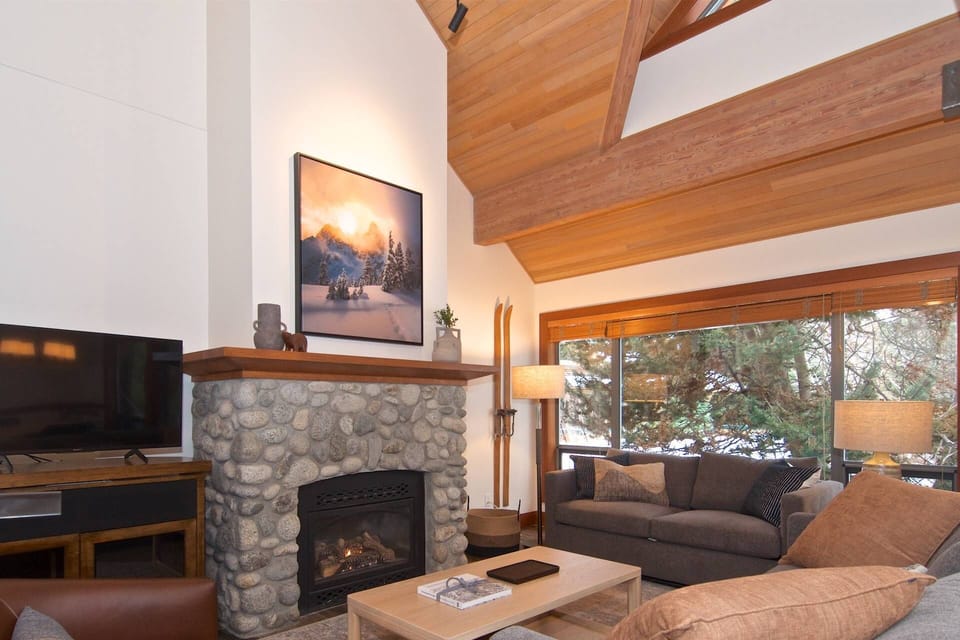 50 inch TV and gas fireplace