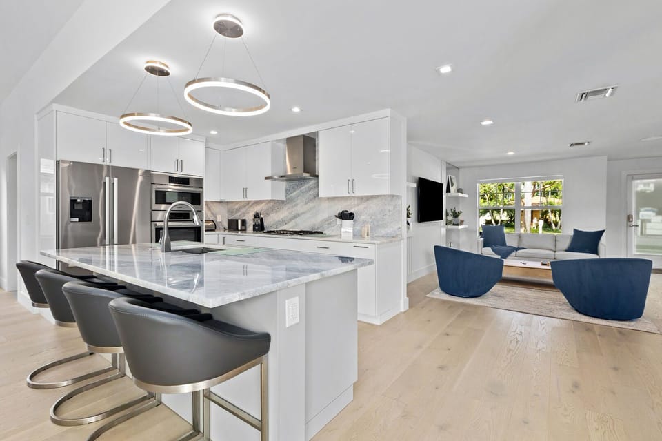 Open plan living areas, modern kitchen