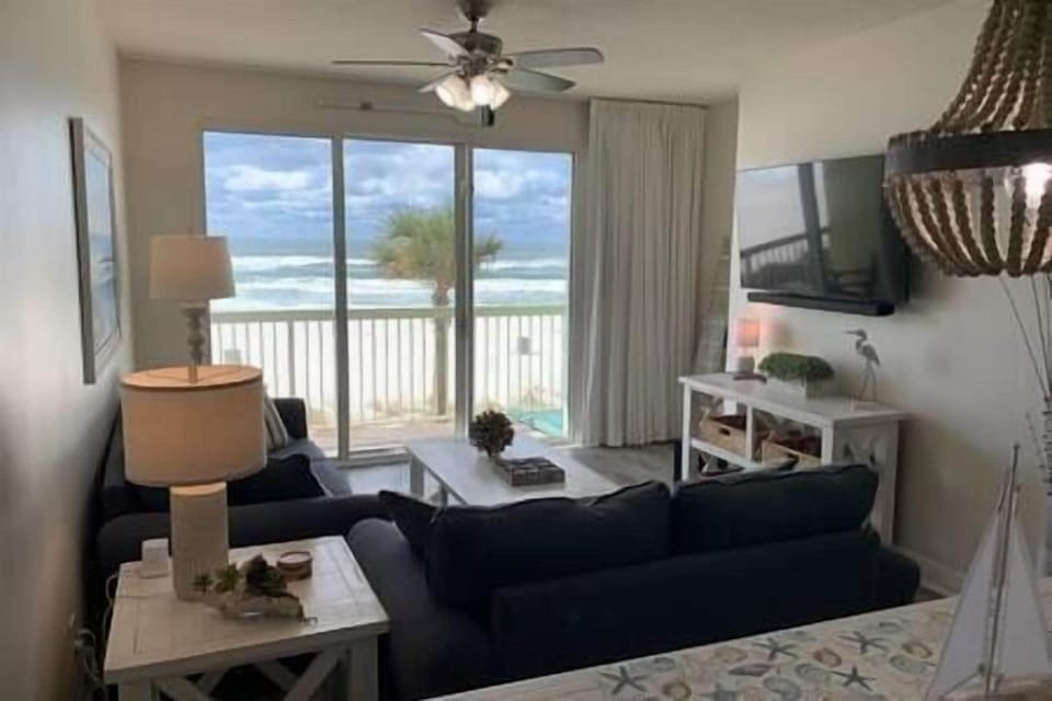 Living room with beautiful beach and gulf view