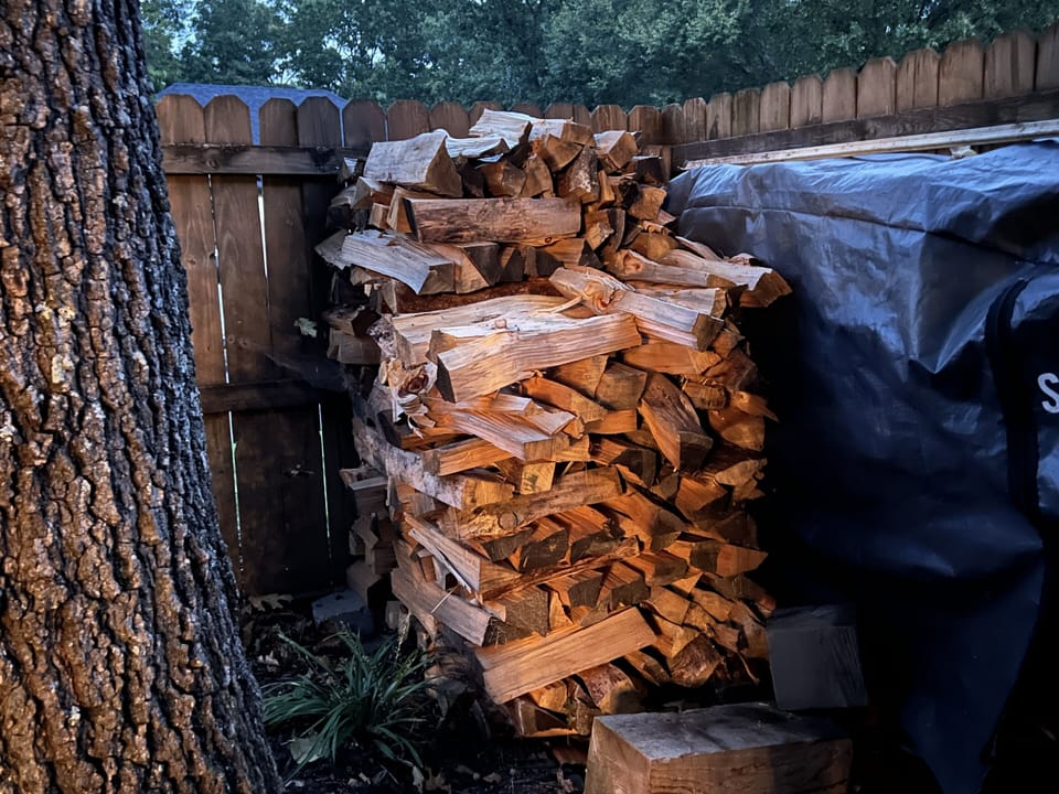 Firewood supplied for the fire pit: dry, chopped and ready to go