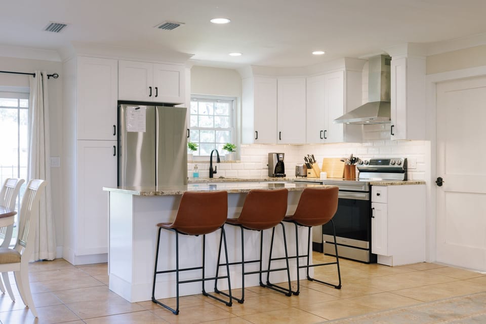 Large island with comfortable seating for three