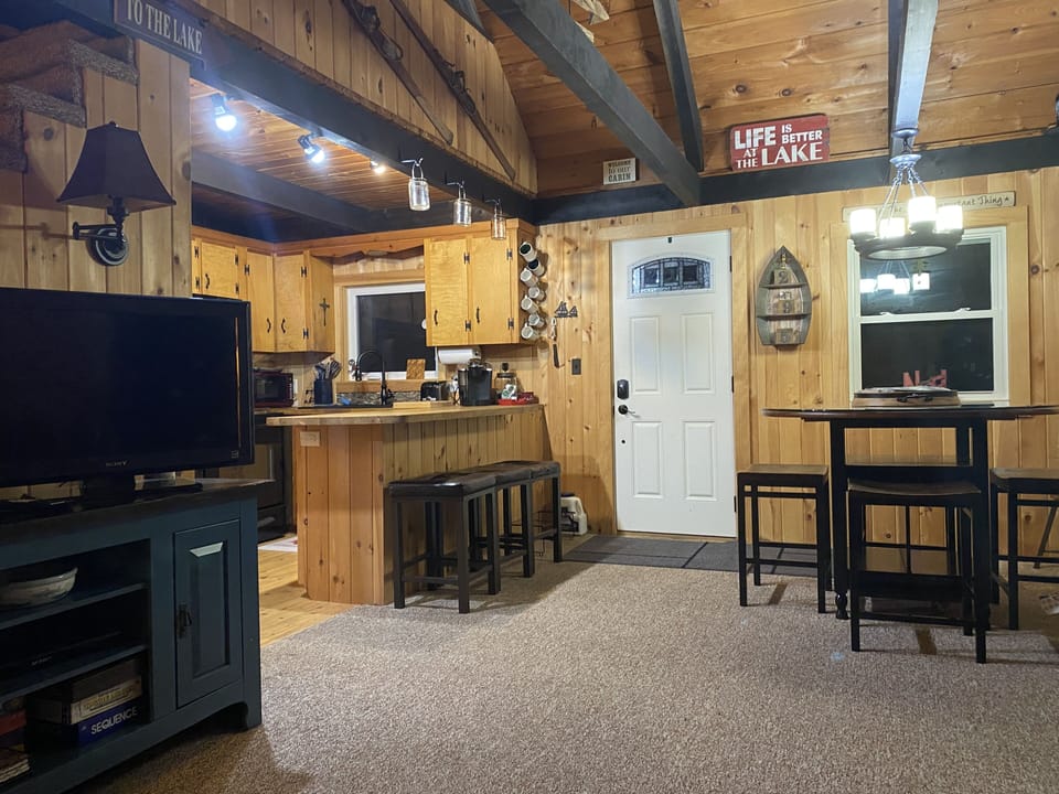  View of dining and kitchen area from couch